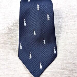 Vintage Country Clubs Statue of Liberty Navy Blue Necktie 58" EUC